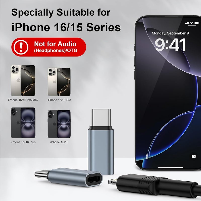 KIPOZI 3 حزمة محول Lightning إلى USB C [معتمد من Apple MFi] لجهاز iPhone 17 Air Pro Max 16e 16 15، محول كابل USB Type C إلى Lightning للشحن السريع ونقل البيانات لجهاز Samsung، غير مخصص لسماعات الرأس/الصوت/OTG - Image 3